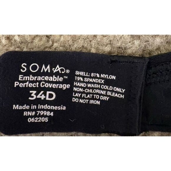 Soma 34D Black Embraceable Perfect Coverage Bra - Picture 3 of 3
